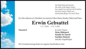 Traueranzeige von Erwin Gebsattel von Neustadt/ Scheinfeld/ Uffenheim