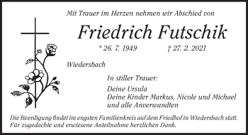 Traueranzeige von Friedrich Futschik von Ansbach