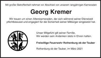 Traueranzeige von Georg Kremer von Rothenburg