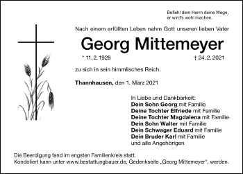 Traueranzeige von Georg Mittemeyer von Rothenburg