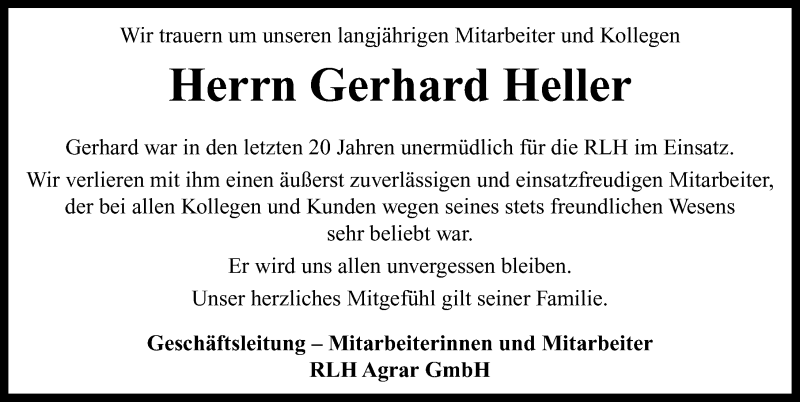 Traueranzeige für Gerhard Heller vom 08.03.2021 aus Neustadt/ Scheinfeld/ Uffenheim