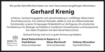Traueranzeige von Gerhard Krenig von Dinkelsbühl/ Feuchtwangen