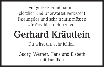 Traueranzeige von Gerhard Kräutlein von Neustadt/ Scheinfeld/ Uffenheim