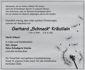 Traueranzeige von Gerhard Kräutlein von Neustadt/ Scheinfeld/ Uffenheim