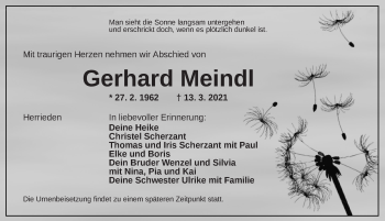 Traueranzeige von Gerhard Meindl von Ansbach