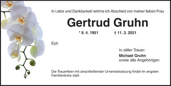 Traueranzeige von Gertrud Gruhn von Ansbach