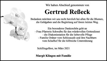 Traueranzeige von Gertrud Reßeck von Rothenburg