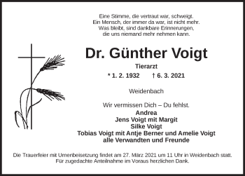 Traueranzeige von Günther Voigt von Ansbach