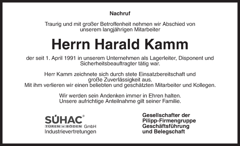  Traueranzeige für Harald Kamm vom 16.03.2021 aus Ansbach