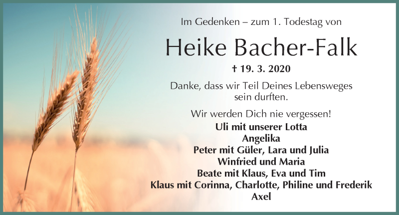  Traueranzeige für Heike Bacher-Falk vom 19.03.2021 aus Ansbach