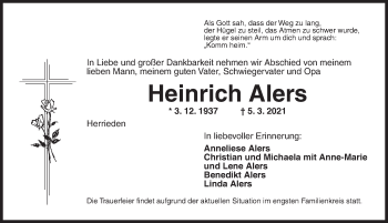 Traueranzeige von Heinrich Alers von Dinkelsbühl/ Feuchtwangen