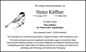 Traueranzeige von Heinz Käffner von Rothenburg