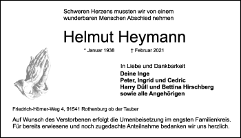 Traueranzeige von Helmut Heymann von Rothenburg