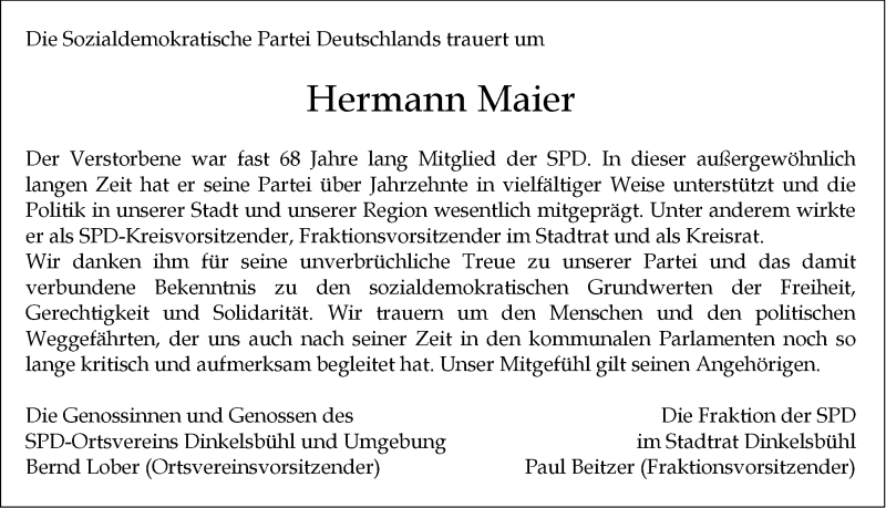  Traueranzeige für Hermann Maier vom 17.03.2021 aus Dinkelsbühl/ Feuchtwangen