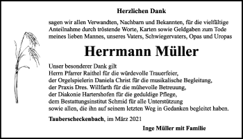 Traueranzeige von Herrmann Müller von Rothenburg