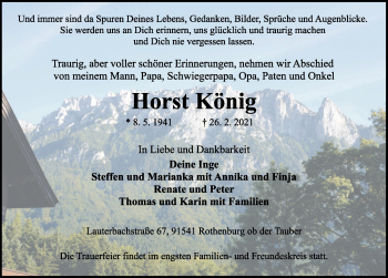 Traueranzeige von Horst König von Rothenburg
