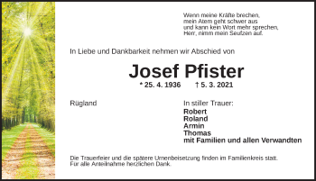 Traueranzeige von Josef Pfister von Ansbach