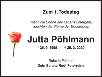 Traueranzeige von Jutta Pöhlmann von Ansbach