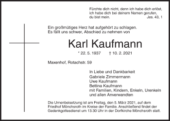 Traueranzeige von Karl Kaufmann von Dinkelsbühl/ Feuchtwangen