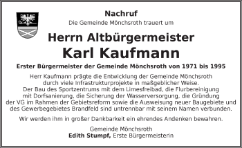 Traueranzeige von Karl Kaufmann von Dinkelsbühl/ Feuchtwangen