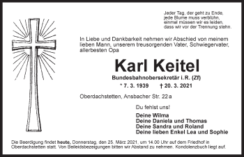 Traueranzeige von Karl Keitel von Ansbach