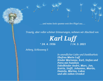 Traueranzeige von Karl Luff von Ansbach