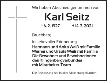 Traueranzeige von Karl Seitz von Ansbach