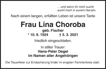 Traueranzeige von Lina Choroba von Ansbach
