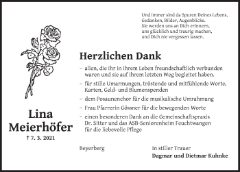 Traueranzeige von Lina Meierhöfer von Dinkelsbühl/ Feuchtwangen