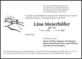 Traueranzeige von Lina Meierhöfer von Dinkelsbühl/ Feuchtwangen