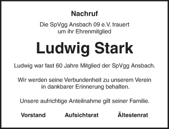 Traueranzeige von Ludwig Stark von Ansbach