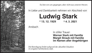 Traueranzeige von Ludwig Stark von Ansbach