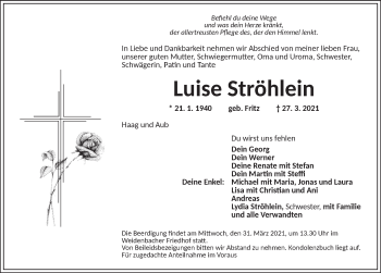 Traueranzeige von Luise Ströhlein von Ansbach