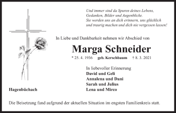 Traueranzeige von Marga Schneider von Neustadt/ Scheinfeld/ Uffenheim