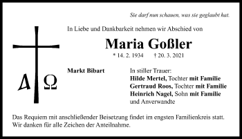 Traueranzeige von Maria Goßler von Neustadt/ Scheinfeld/ Uffenheim