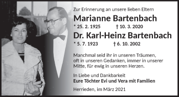 Traueranzeige von Marianne Bartenbach von Ansbach