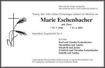 Traueranzeige von Marie Eschenbacher von Ansbach