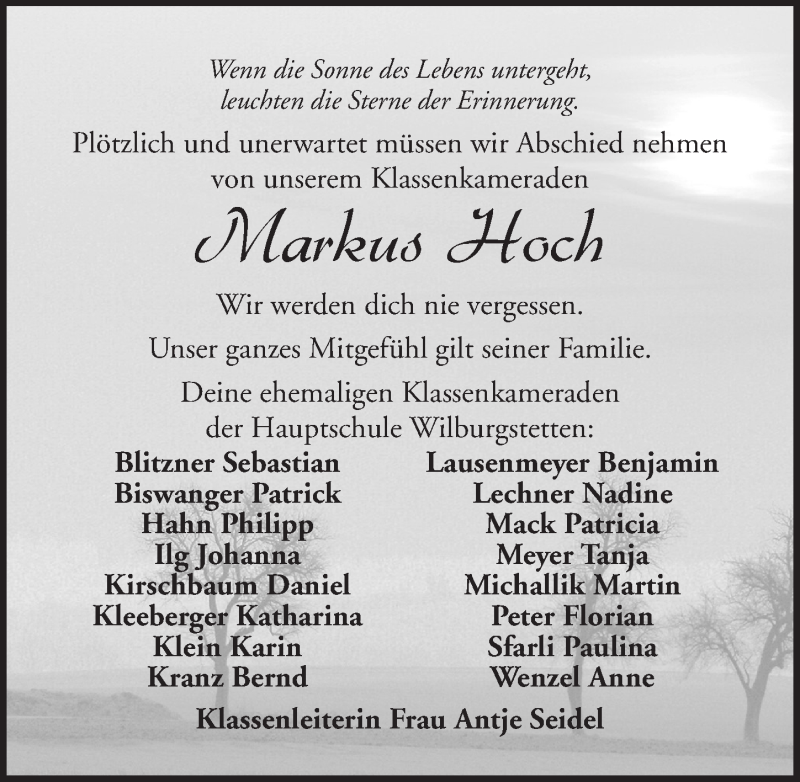  Traueranzeige für Markus Hoch vom 26.03.2021 aus Dinkelsbühl/ Feuchtwangen