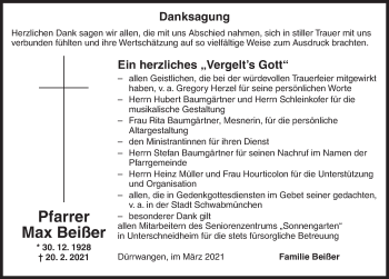 Traueranzeige von Max Beißer von Dinkelsbühl/ Feuchtwangen