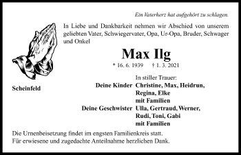 Traueranzeige von Max Ilg von Neustadt/ Scheinfeld/ Uffenheim