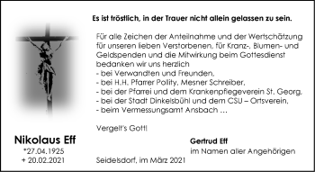 Traueranzeige von Nikolaus Eff von Dinkelsbühl/ Feuchtwangen