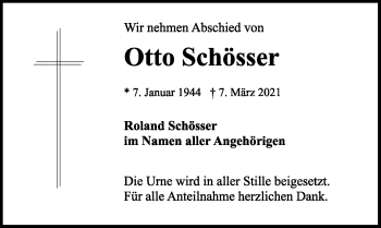 Traueranzeige von Otto Schösser von Rothenburg