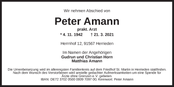 Traueranzeige von Peter Amann von Ansbach