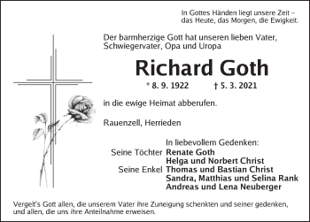 Traueranzeige von Richard Goth von Ansbach