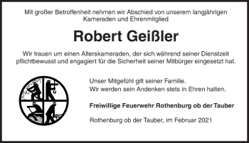 Traueranzeige von Robert Geißler von Rothenburg