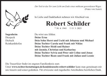 Traueranzeige von Robert Schilder von Neustadt/ Scheinfeld/ Uffenheim