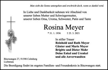 Traueranzeige von Rosina Meyer von Ansbach