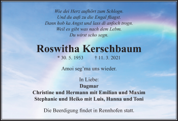 Traueranzeige von Roswitha Kerschbaum von Neustadt/ Scheinfeld/ Uffenheim