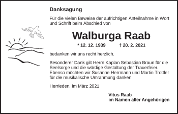 Traueranzeige von Walburga Raab von Ansbach
