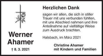 Traueranzeige von Werner Ahamer von Dinkelsbühl/ Feuchtwangen